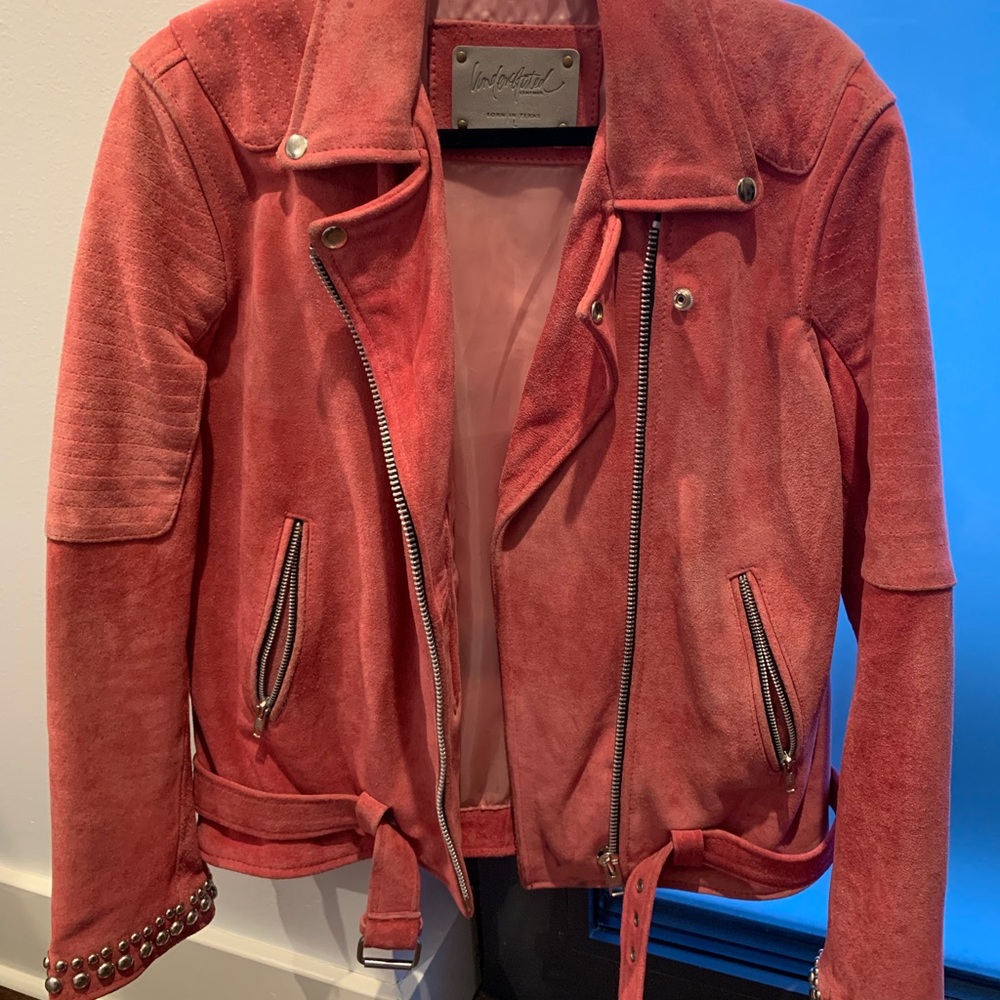 Hot pink leather embroidered jacket
